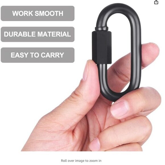 BEWISHOME D-Shape Locking Carabiner Black Rings HDK03H - Picture 2 of 7